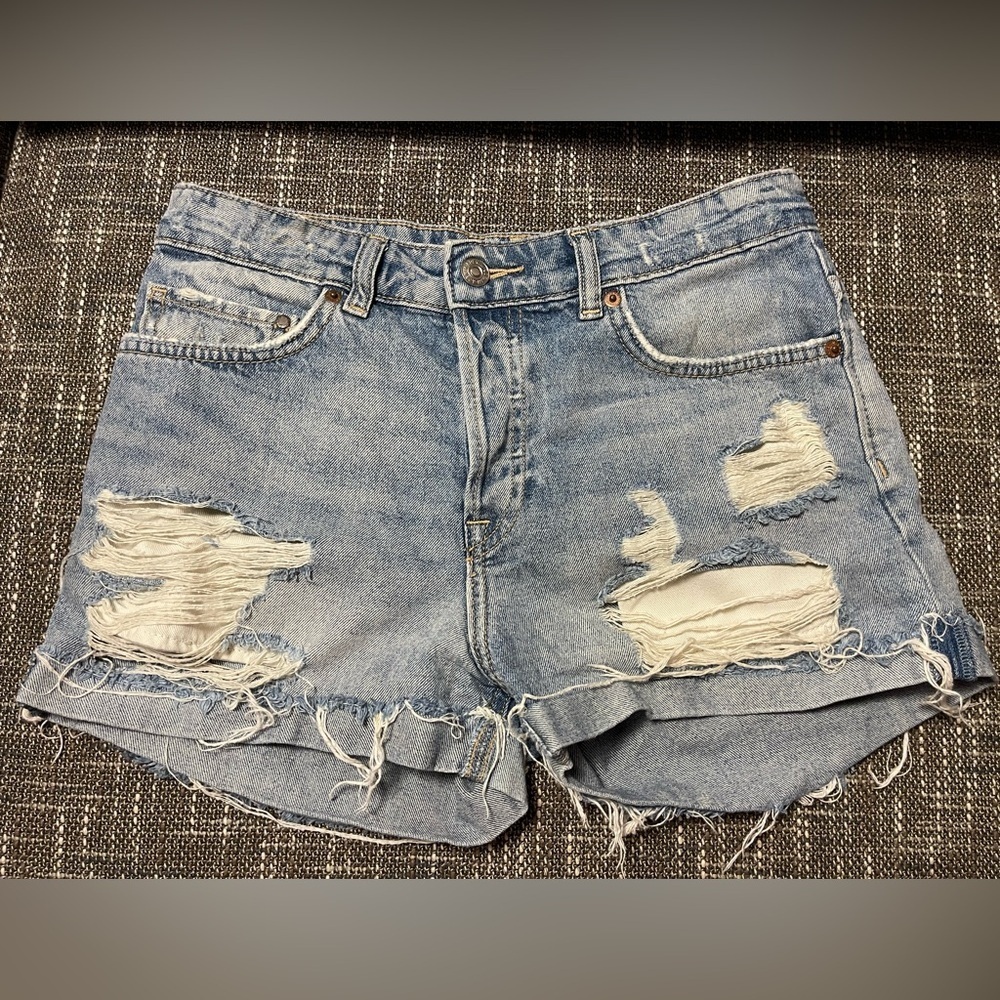H&M &Denim Casual Blue Distressed‎ Jean Shorts